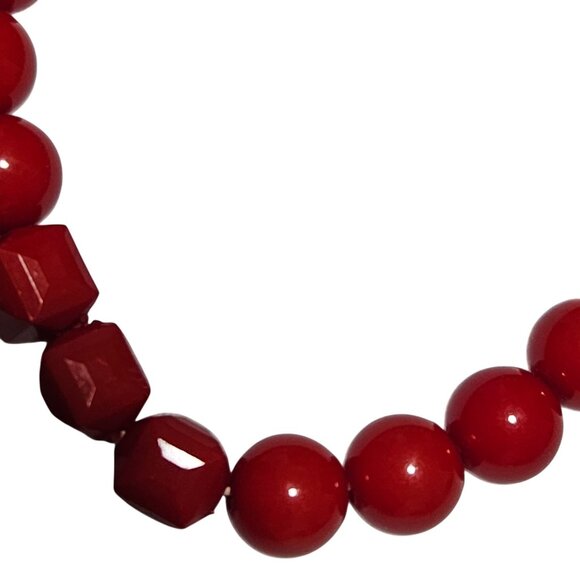 Retro Cherry Red Beaded Stretch Bracelet 50s 80s Fashion Jewelry Women Holiday - Picture 2 of 3